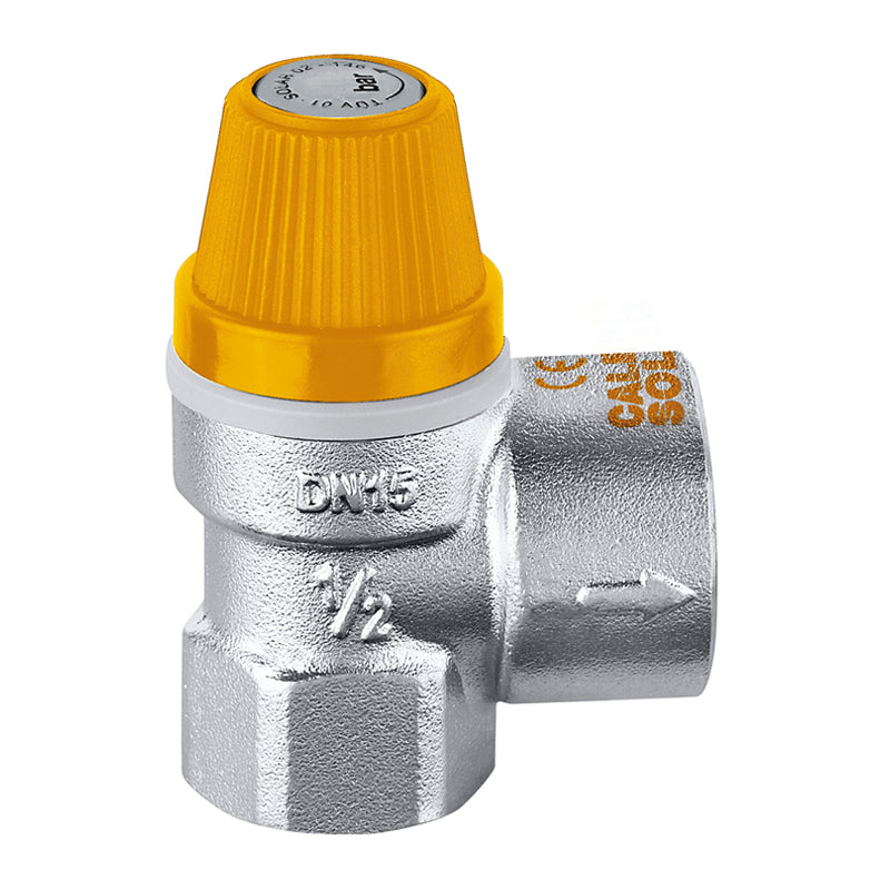 Altecnic caleffi solar Valve with yellow top and metallic body on a white background